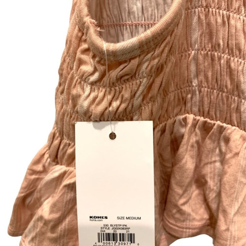 NEW SO cute smocked ruffled peach top. Adjustable Spaghetti strap cropped size M - Picture 3 of 4